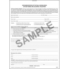J. J. Keller Knowledge Of Alcohol & Drug Violation Form - Snap-Out Format