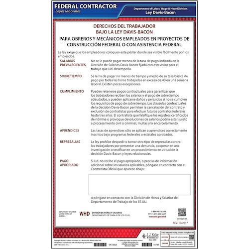 J. J. Keller Davis-Bacon Act Federal Contract Poster - Spanish