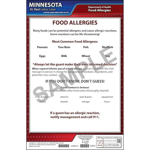 J. J. Keller Minnesota / St. Paul Food Allergy In Restaurants Poster - Laminated