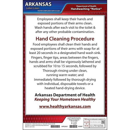 J. J. Keller Arkansas Hand Washing Poster - Laminated