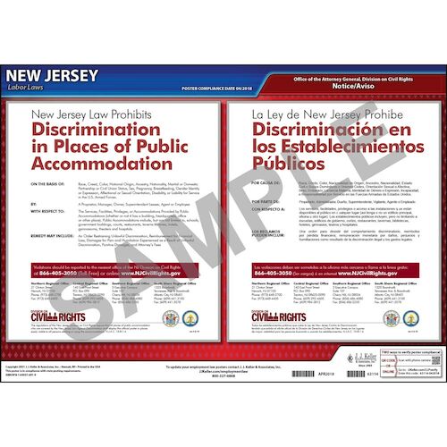 J. J. Keller New Jersey Discrimination in Public Accommodations Poster - Laminated