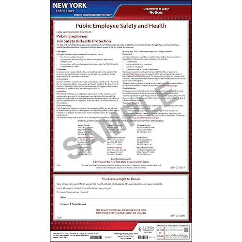 J. J. Keller New York Right to Know and Workplace Safety & Health for Public Employees Poster - Laminated
