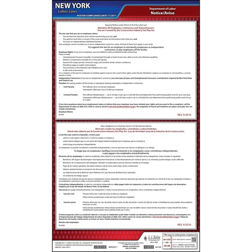 J. J. Keller New York Construction Industry Fair Play Act Poster - Laminated