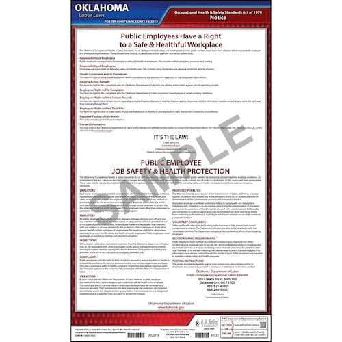 J. J. Keller Oklahoma Public Employee Job Safety and Health Protection Poster - Laminated