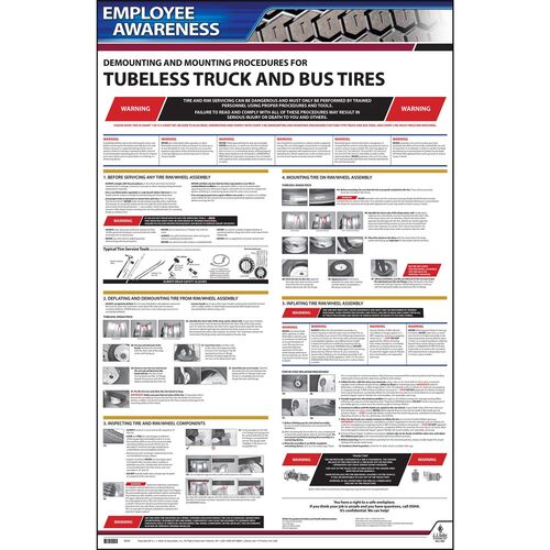 J. J. Keller Employee Awareness Poster Demounting & Mounting Procedures for Tubeless Truck Bus Tires OSHA 3401 - Laminated