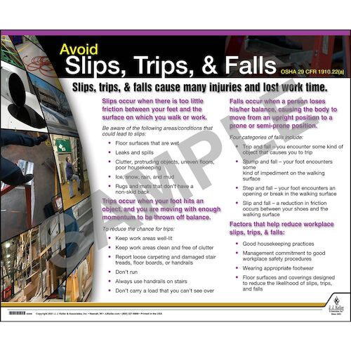 J. J. Keller Slips Trips Falls Instructional Chart