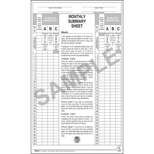 J. J. Keller Monthly Log Summary Wall Chart - Laminated, 24" W x 40" H