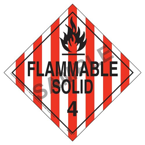 J. J. Keller Division 4.1 Flammable Solid Placard - Worded - 4 mil Vinyl, Permanent Adhesive