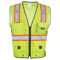 J. J. Keller SAFEGEAR Hi-Vis Type R Class 2 Heavy Duty Safety Vest - Zip Close, Vertical Reflective Tape - Large, Lime Green