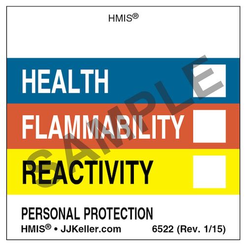 J. J. Keller Original HMIS Labels - Without Chronic Hazards Box - Paper, 2" x 2" Roll