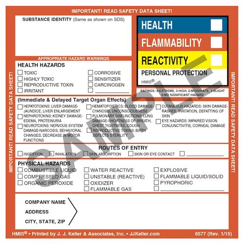 J. J. Keller Original HMIS Hazard Summary Label - 4" x 4" Roll