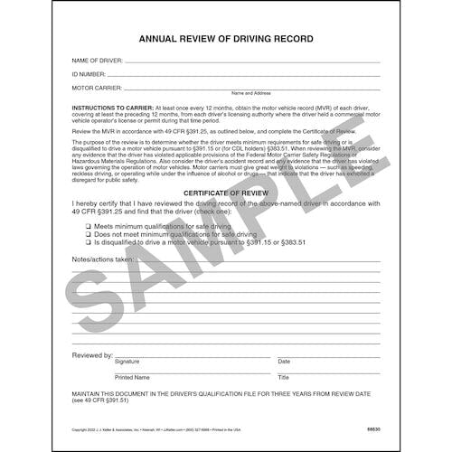 J. J. Keller Annual Review of Driving Record - Padded, 8-1/2" W x 11" L, 50 per pad