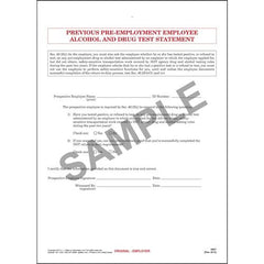 J. J. Keller Previous Pre-Employment Employee Alcohol & Drug Test Statement - Snap-Out Format, Carbonless, 8-1/2" W x 11-3/4" L
