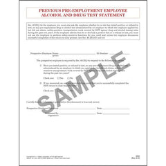 J. J. Keller Previous Pre-Employment Employee Alcohol & Drug Test Statement - Padded Format, 8-1/2" W x 11" L
