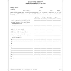 J. J. Keller Qualification Checklist for Non-DOT-Regulated Drivers Form - Single-Ply, 8-1/2" W x 11" L