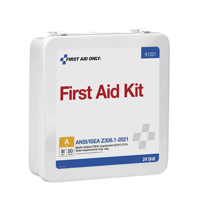 First Aid Only 50 Person ANSI 2021 Class A, 24 Unit Metal First Aid Kit