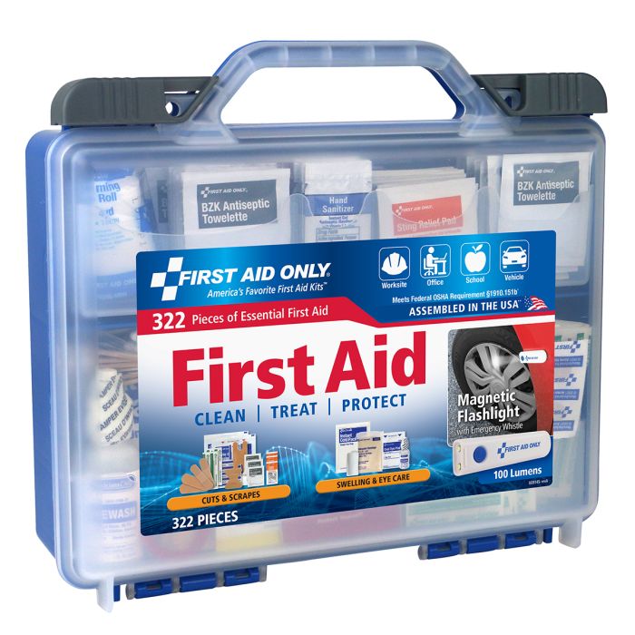 First Aid Only 322-Piece Clear Cover Intermediate First Aid Kit with Flashlight