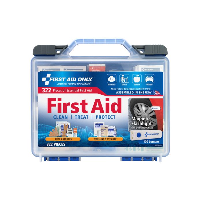 First Aid Only 322-Piece Clear Cover Intermediate First Aid Kit with Flashlight