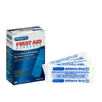 First Aid Only 1" x 3" Blue Metal Detectable Plastic Bandages, 50 Per Box