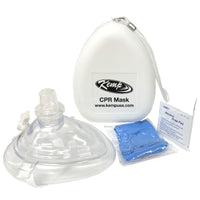 Kemp USA CPR Mask with O2 Inlet, Headstrap, Gloves, and Wipes (With Logo)