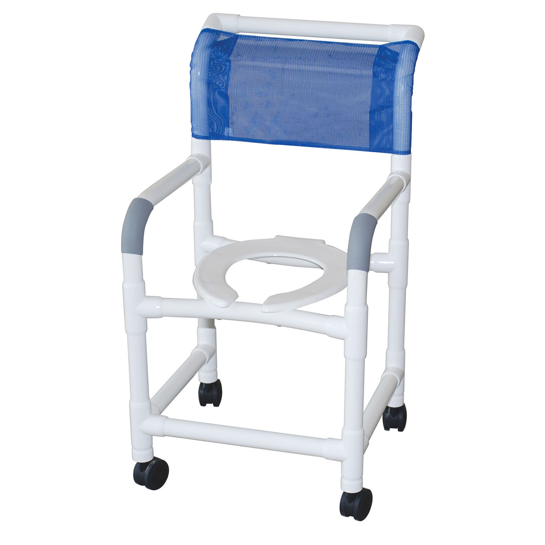 MJM PVC Commode Shower Chair with Deluxe Seat & 3" Twin Casters