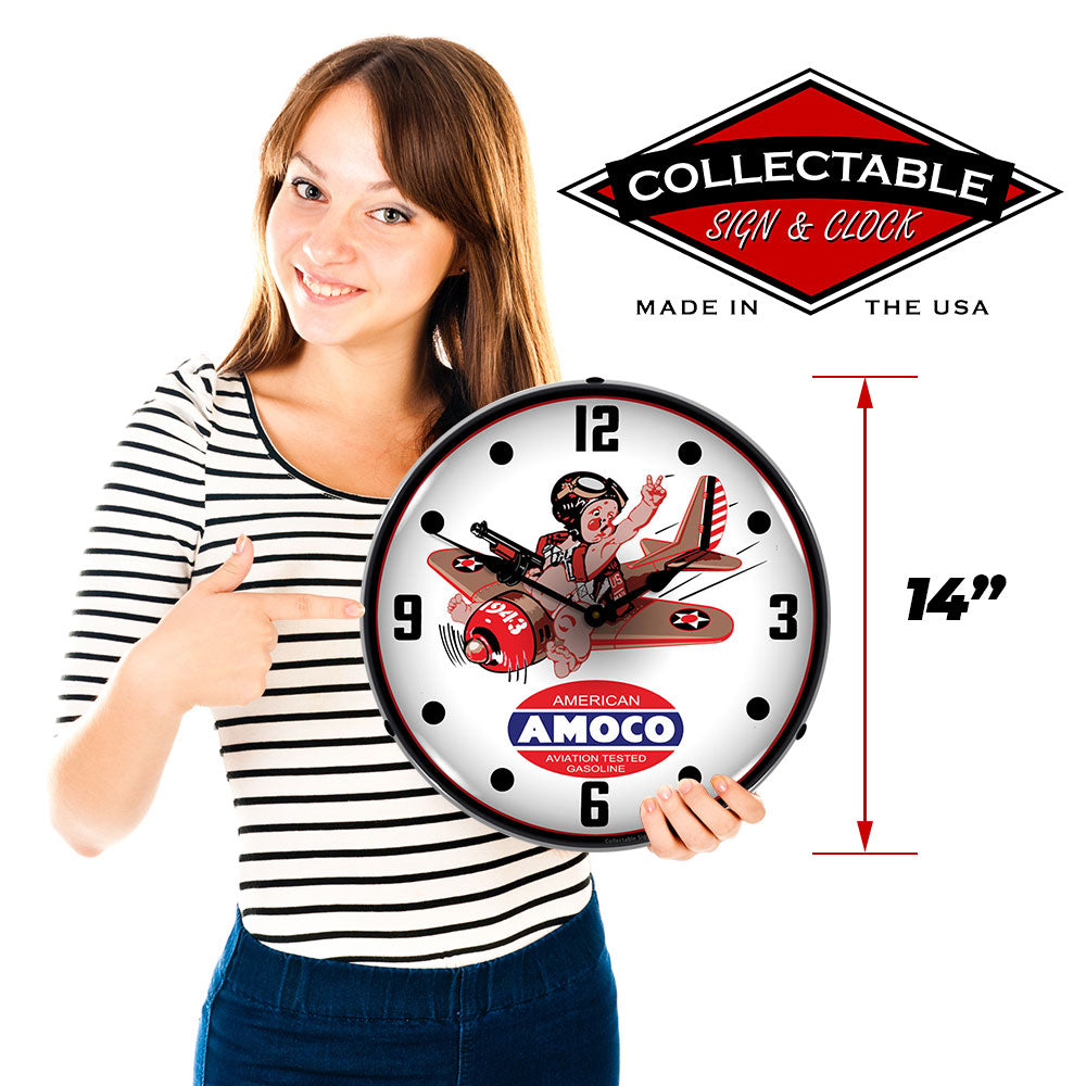 American Amoco Aviation Tested Gasoline 14" LED Wall Clock