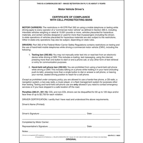 jj-keller-no-texting-certification-form-pack-of-25