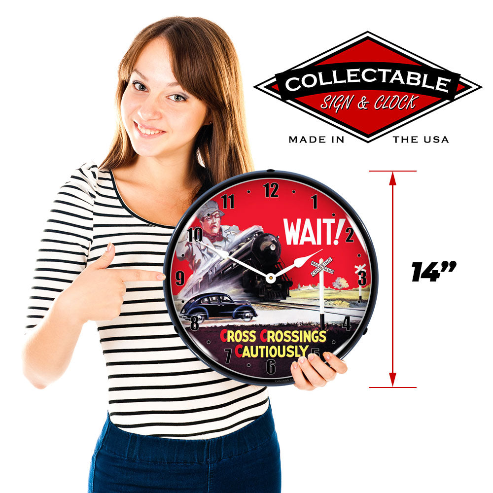 Cross Crossings Cautiously Railroad Safety 1 14" LED Wall Clock
