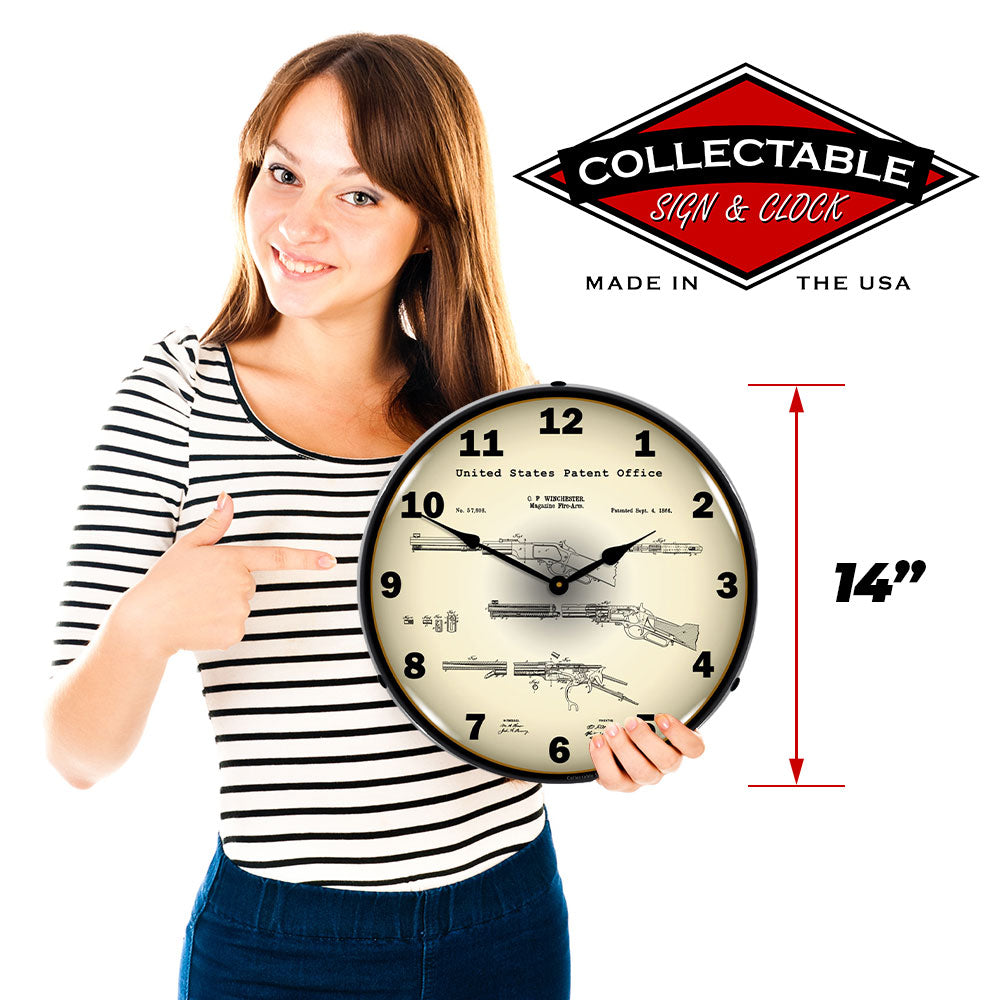 Winchester Lever Action Rifle 1866 Patent 14" LED Wall Clock