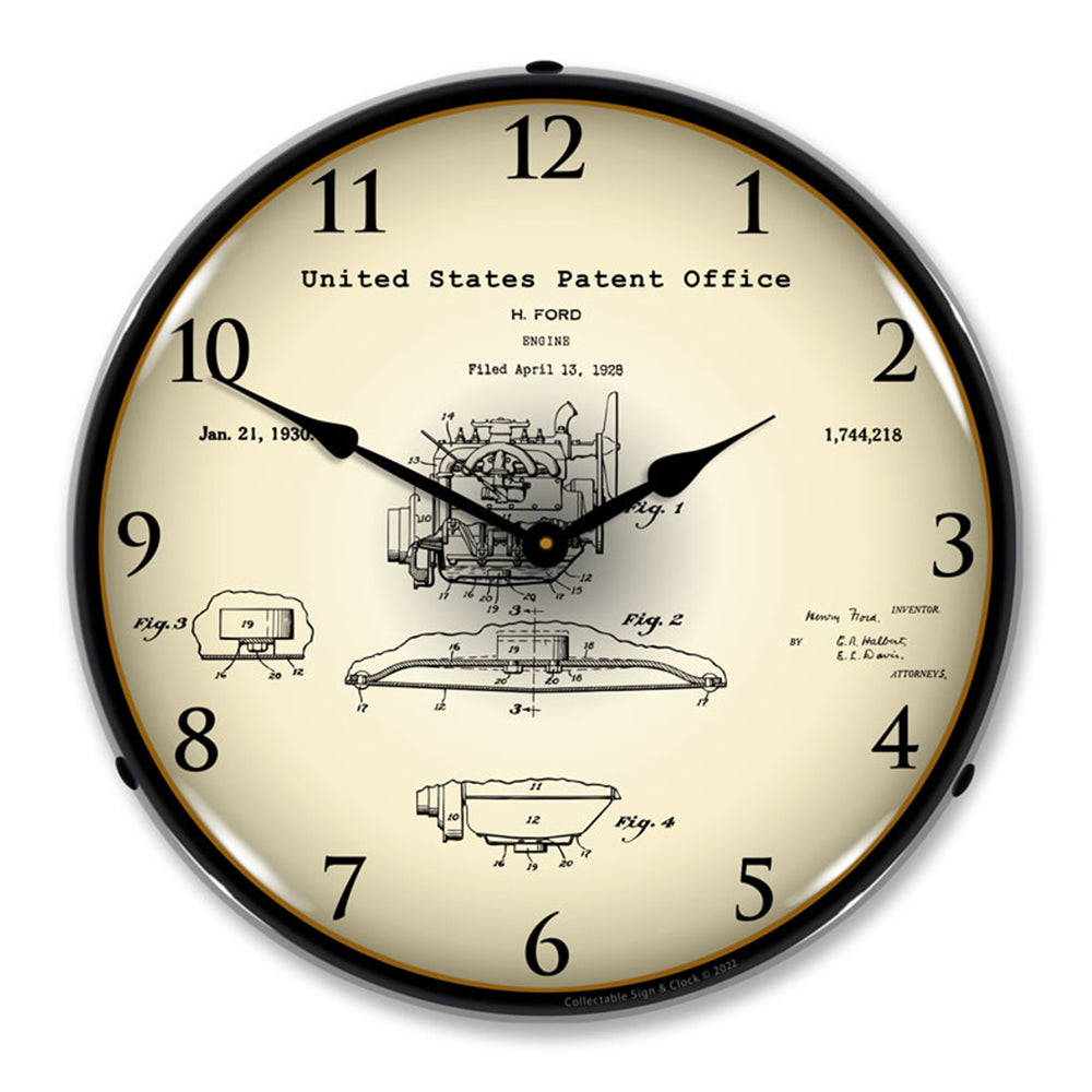 1928 Henry Ford Engine Patent 14" LED Wall Clock