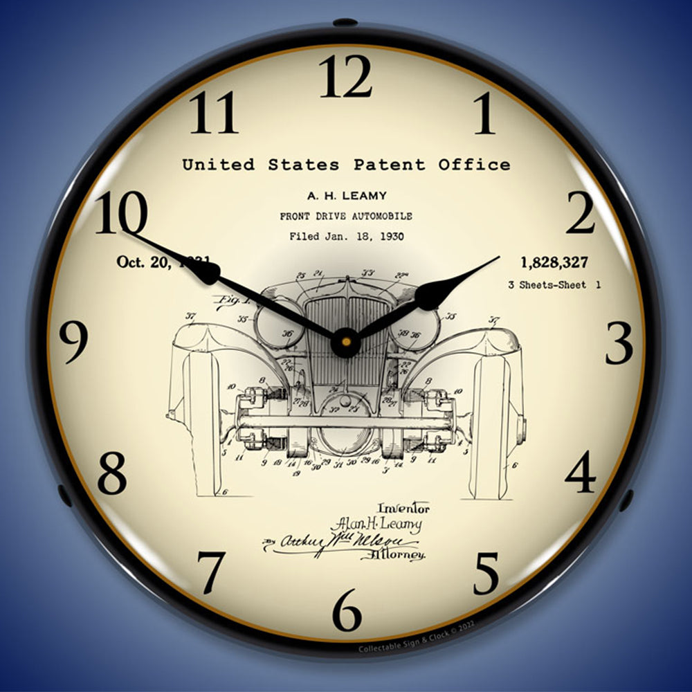 1930 L- 29 Cord A. H. Leamy Front Wheel Drive Patent 14" LED Wall Clock