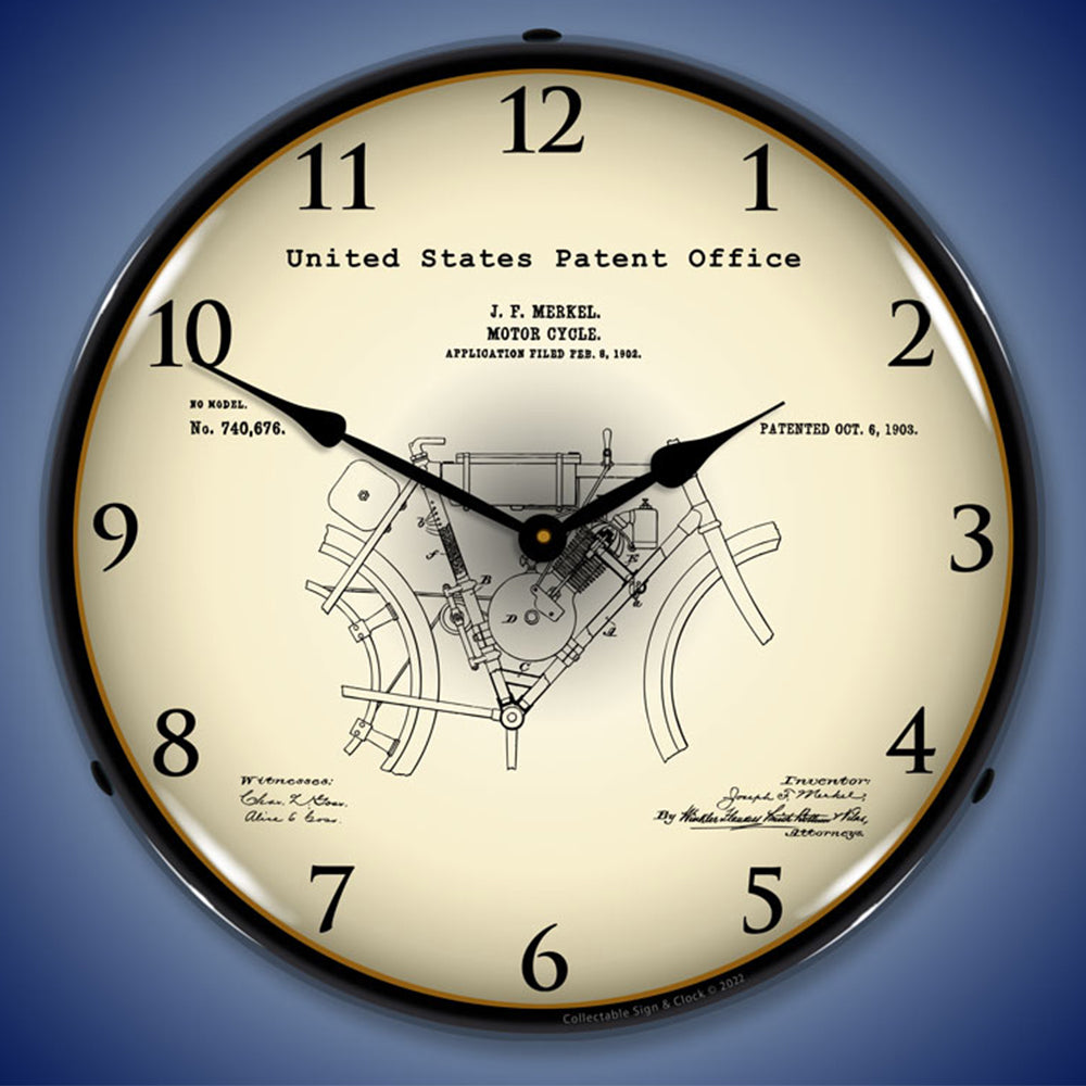 1902 Merkel Motorcycle Patent 14" LED Wall Clock