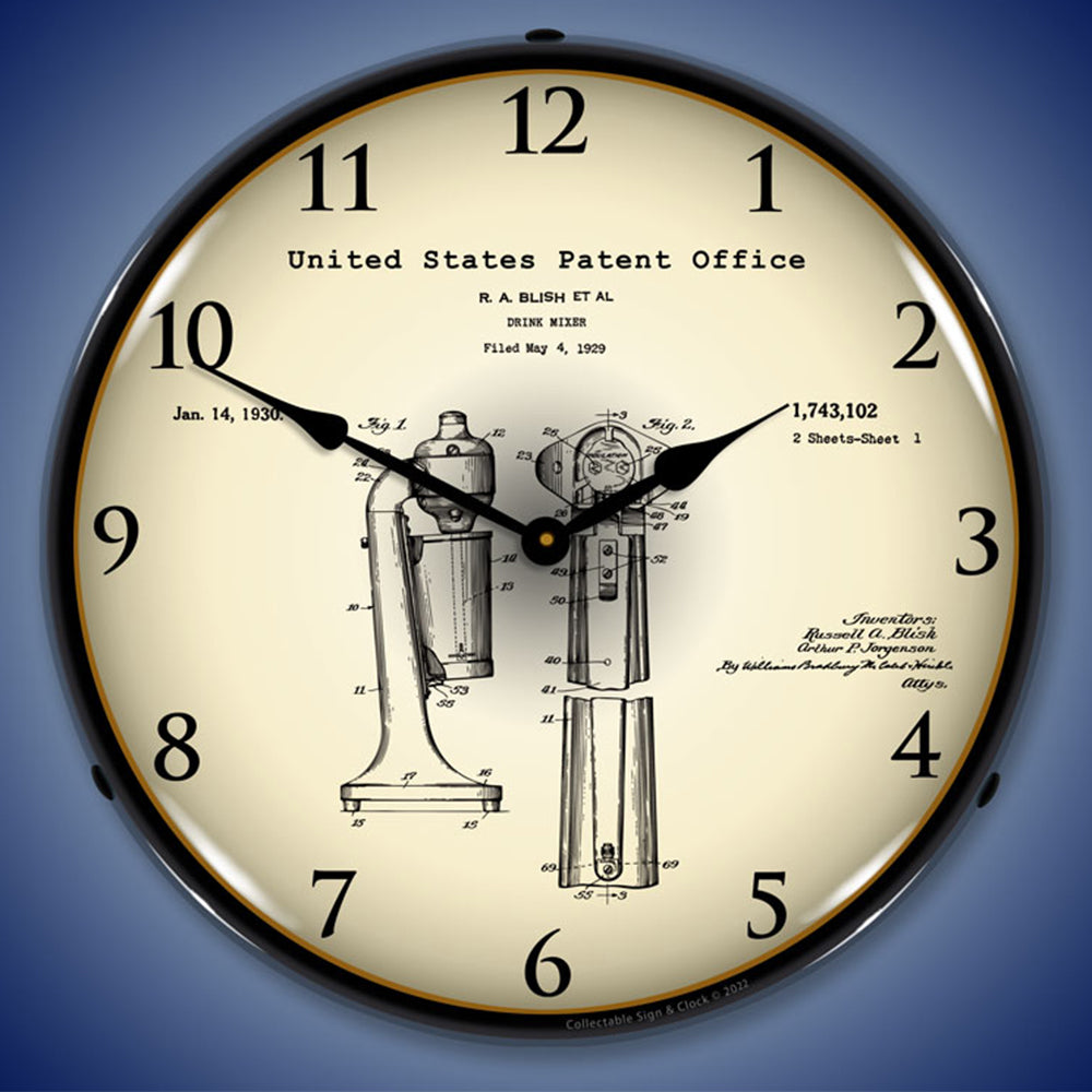 1929 Soda Fountain Drink Mixer Patent 14" LED Wall Clock