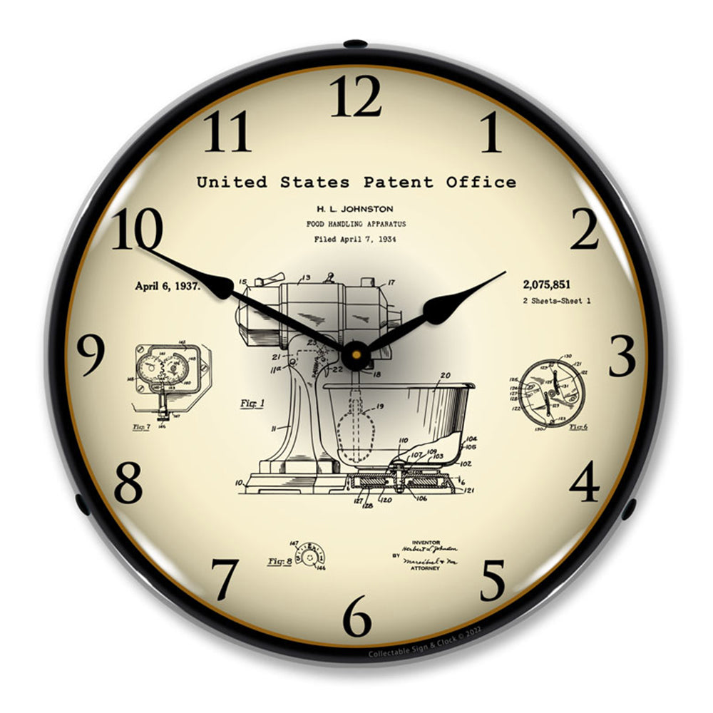 1934 Kitchen Mixer Patent 14" LED Wall Clock