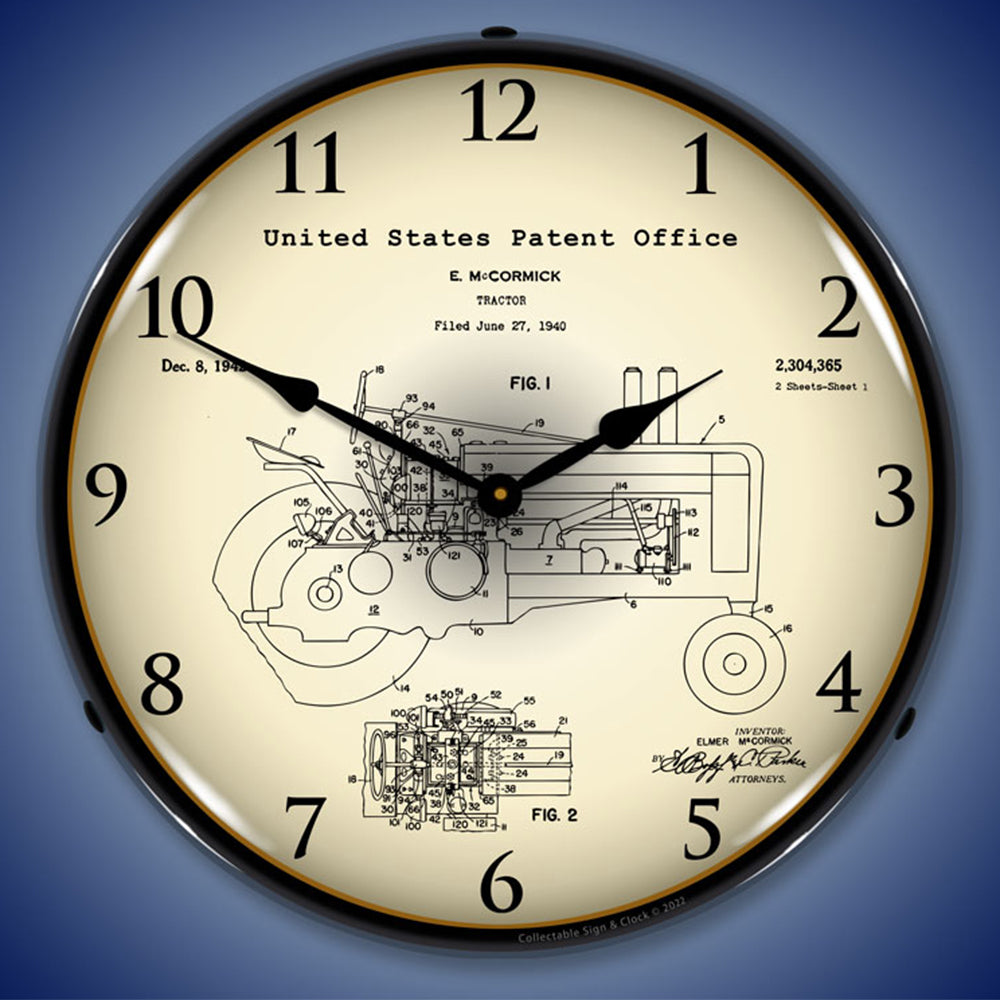 1942 John Deere McCormick Tractor Patent 14" LED Wall Clock
