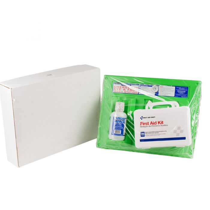 First Aid Only 16 oz. Eye Wash Station, Single Screw Cap Bottle, with 25 Person First Aid Kit