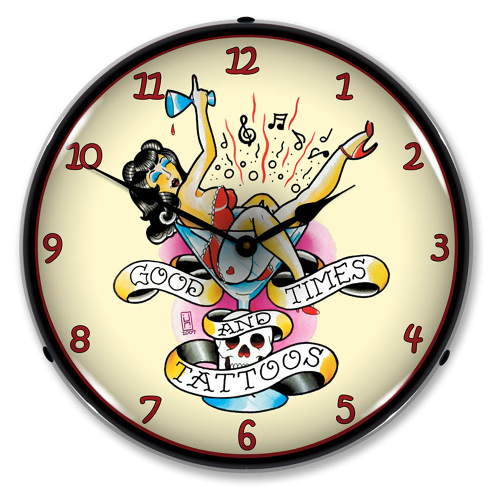 Tattoo Girl "Good Times and Tattoos" 14" LED Wall Clock