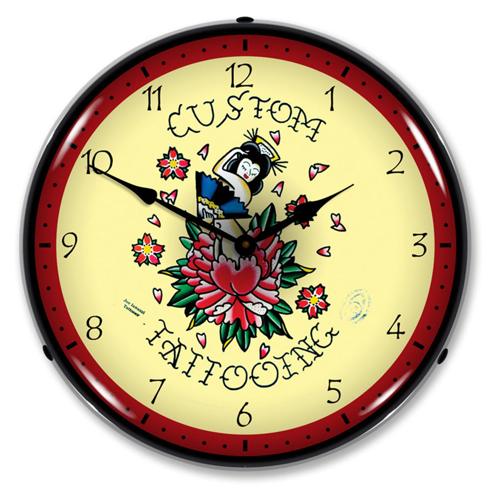 Tattoo Rose "Custom Tattooing" 14" LED Wall Clock