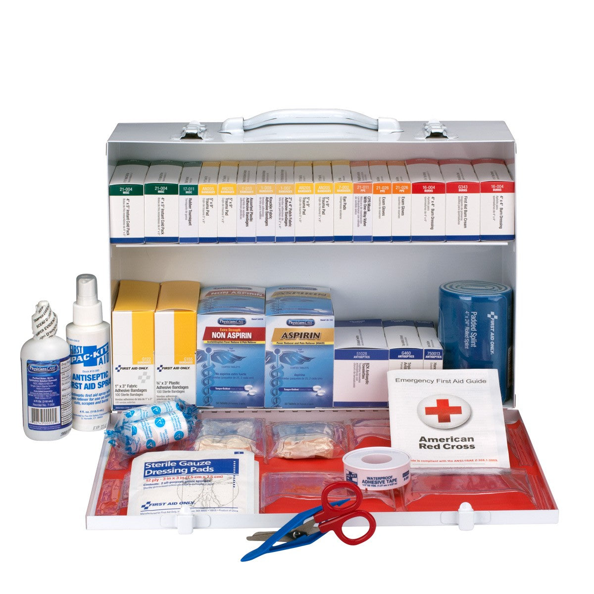 First Aid Only 75 Person 2 Shelf First Aid Metal Cabinet, ANSI B+, Type I and II, with Medications