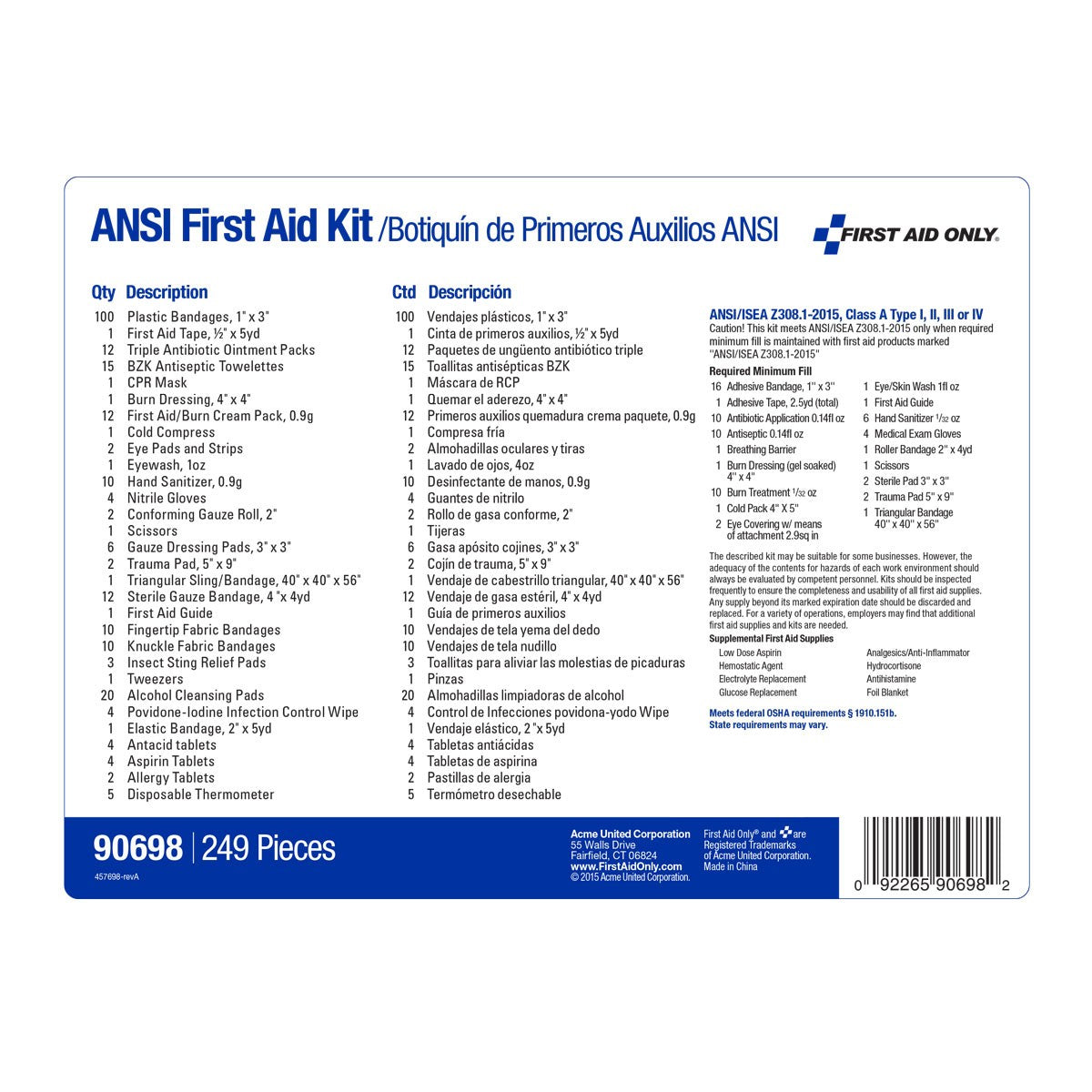 First Aid Only 50 Person Ready Care ANSI A+ Compliant Large First Aid Kit, Plastic Case