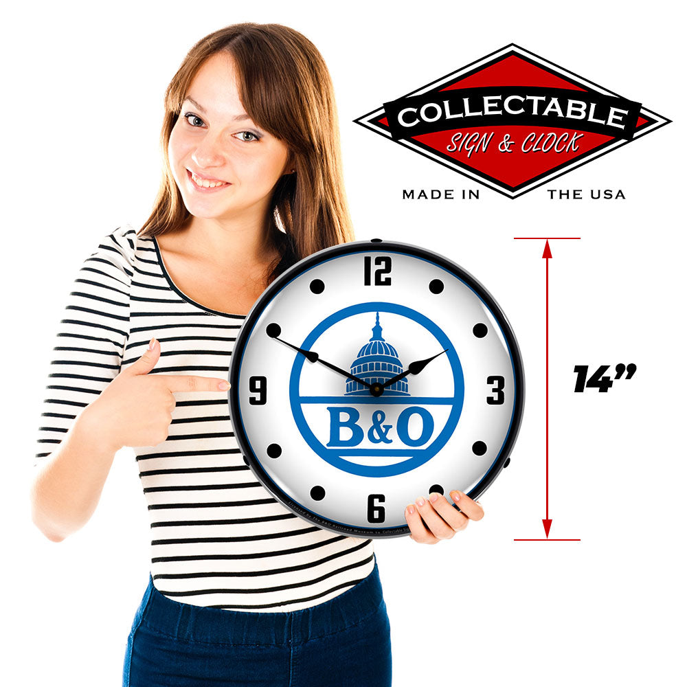 B&O Railroad, White 14" LED Wall Clock