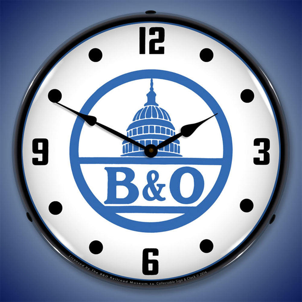 B&O Railroad, White 14" LED Wall Clock