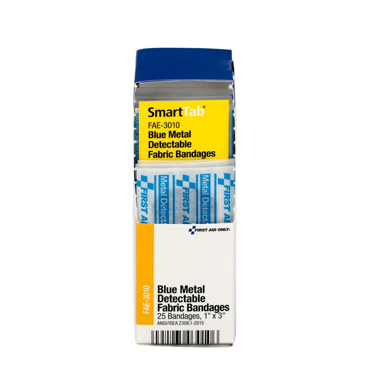 First Aid Only Smart Compliance Refill 1" x 3" Blue Metal Detectable Bandages, 25 Per Box