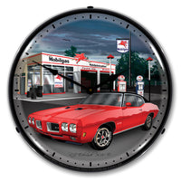 1970 GTO at Mobilgas Station 14" LED Wall Clock