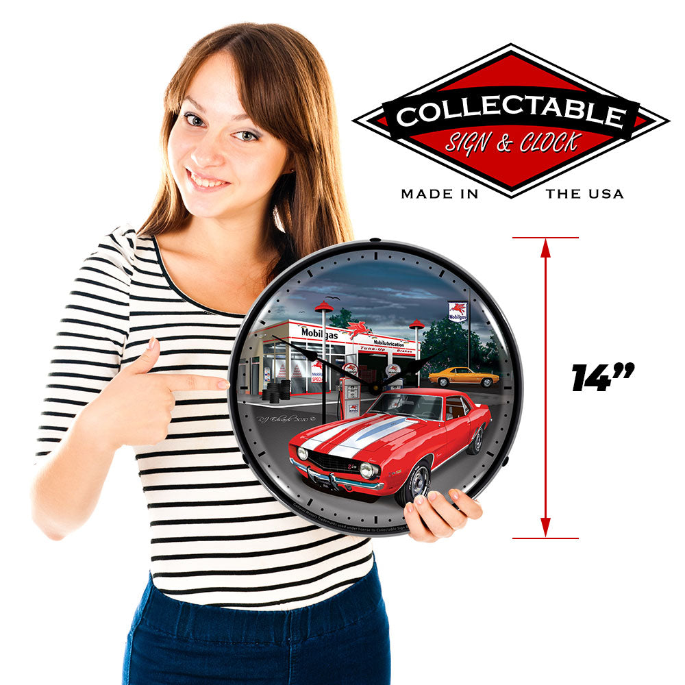 1969 Camaro at Mobilgas Station 14" LED Wall Clock