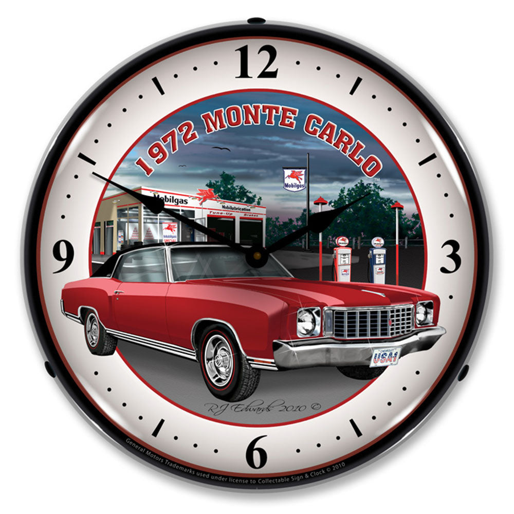 1972 Monte Carlo at Mobilgas Station Red 14" LED Wall Clock