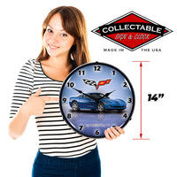 Corvette C6 Jetstream Blue 14" LED Wall Clock