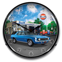 1969 SS Camaro at Gulf Station, 14" LED Wall Clock