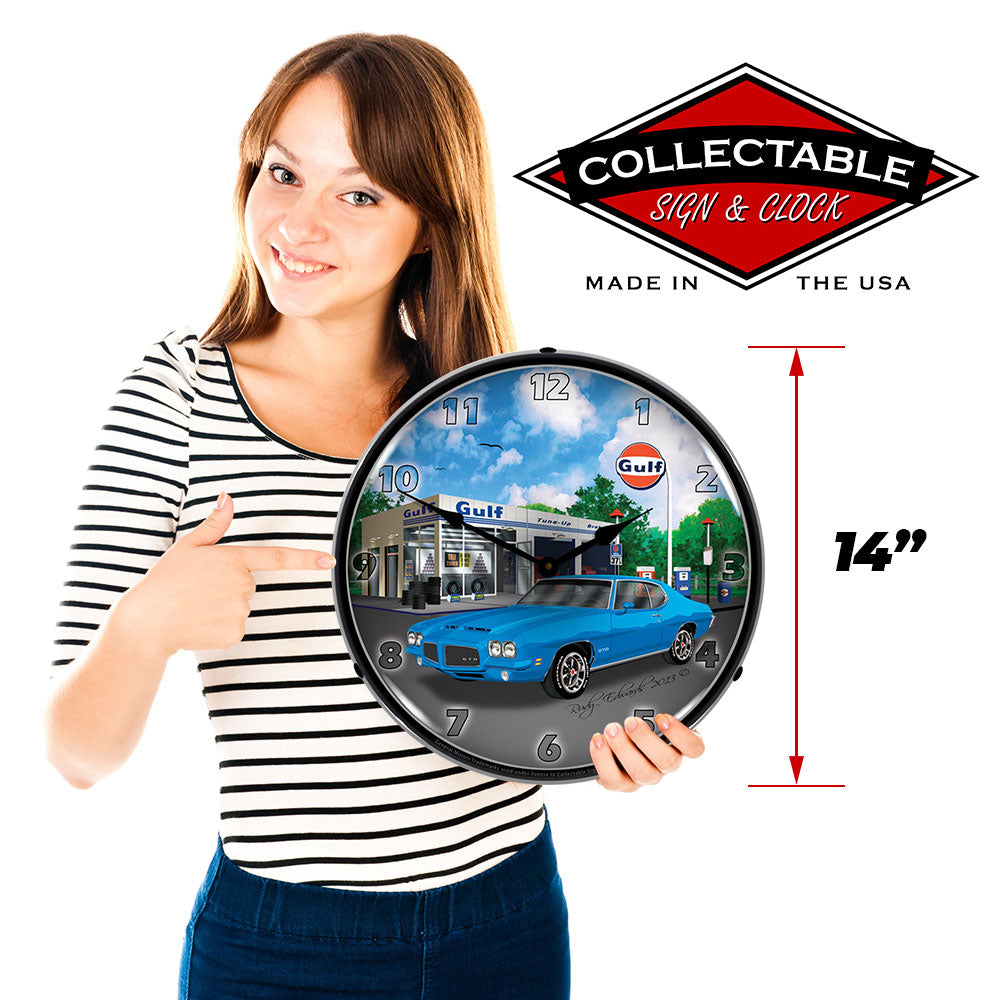 1971 Pontiac GTO at Gulf Station 14" LED Wall Clock