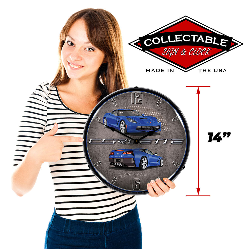 Corvette C7 Laguna Blue 14" LED Wall Clock
